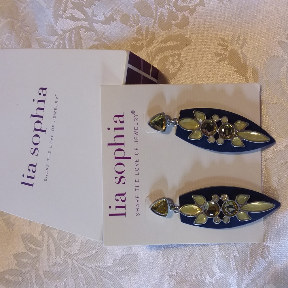 Lia Sophia Blue and Gold Statement Earrings